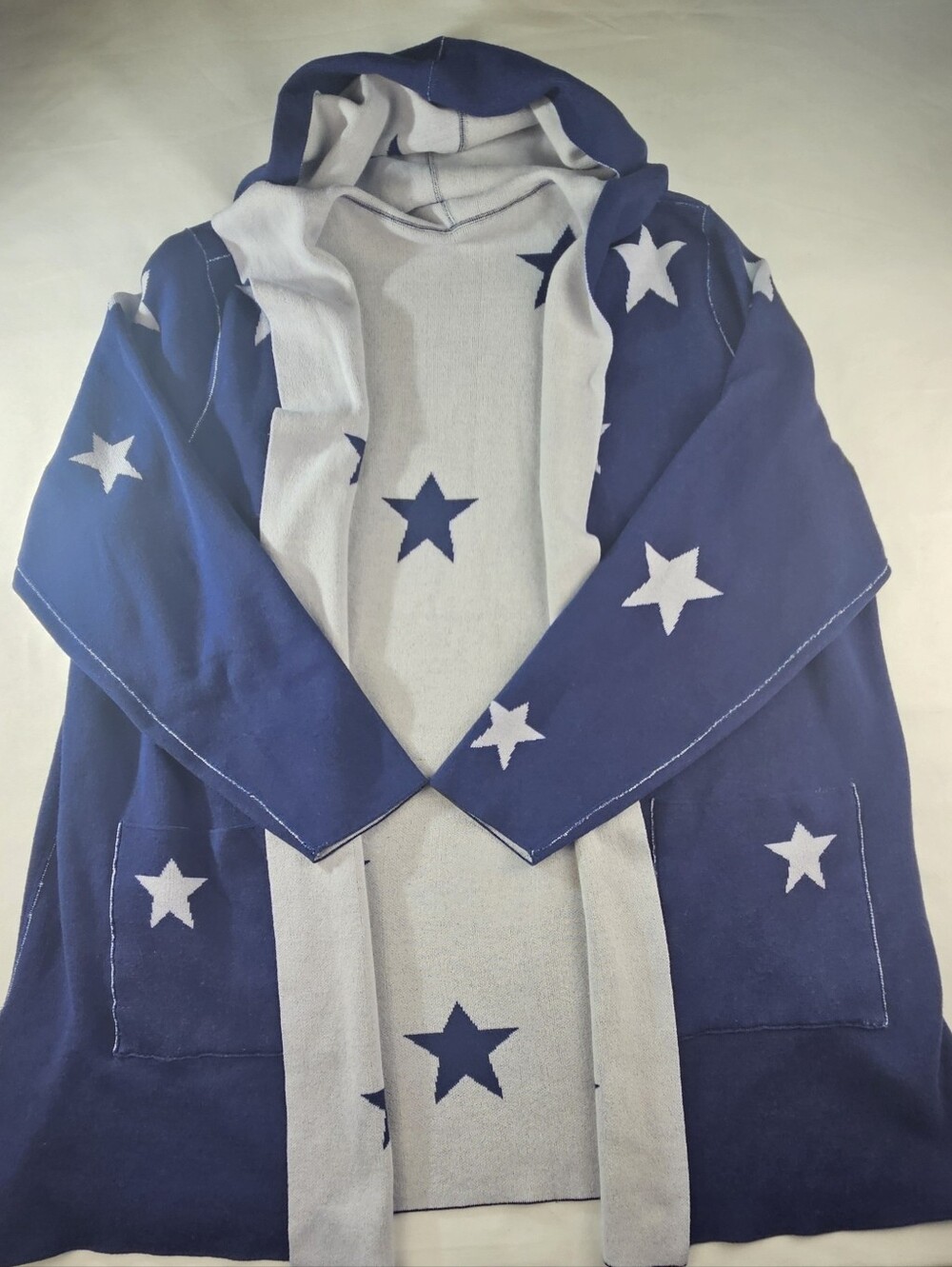 Belle By Kim Gravel Reversibelle Star Power Hooded Cardigan Navy/Gray Size 1X